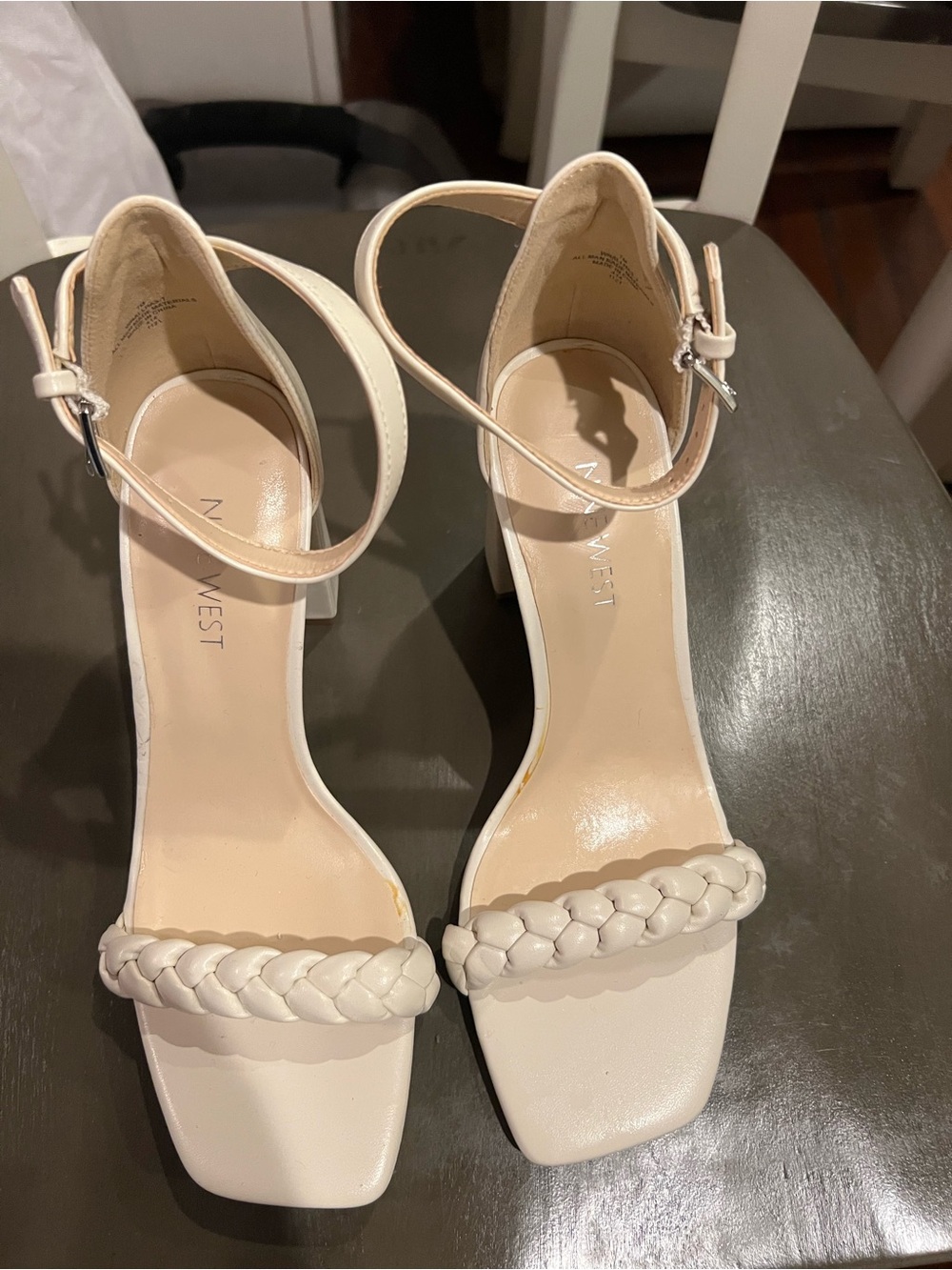Nine West Cream Braided Strap Ankle-Strap Heels